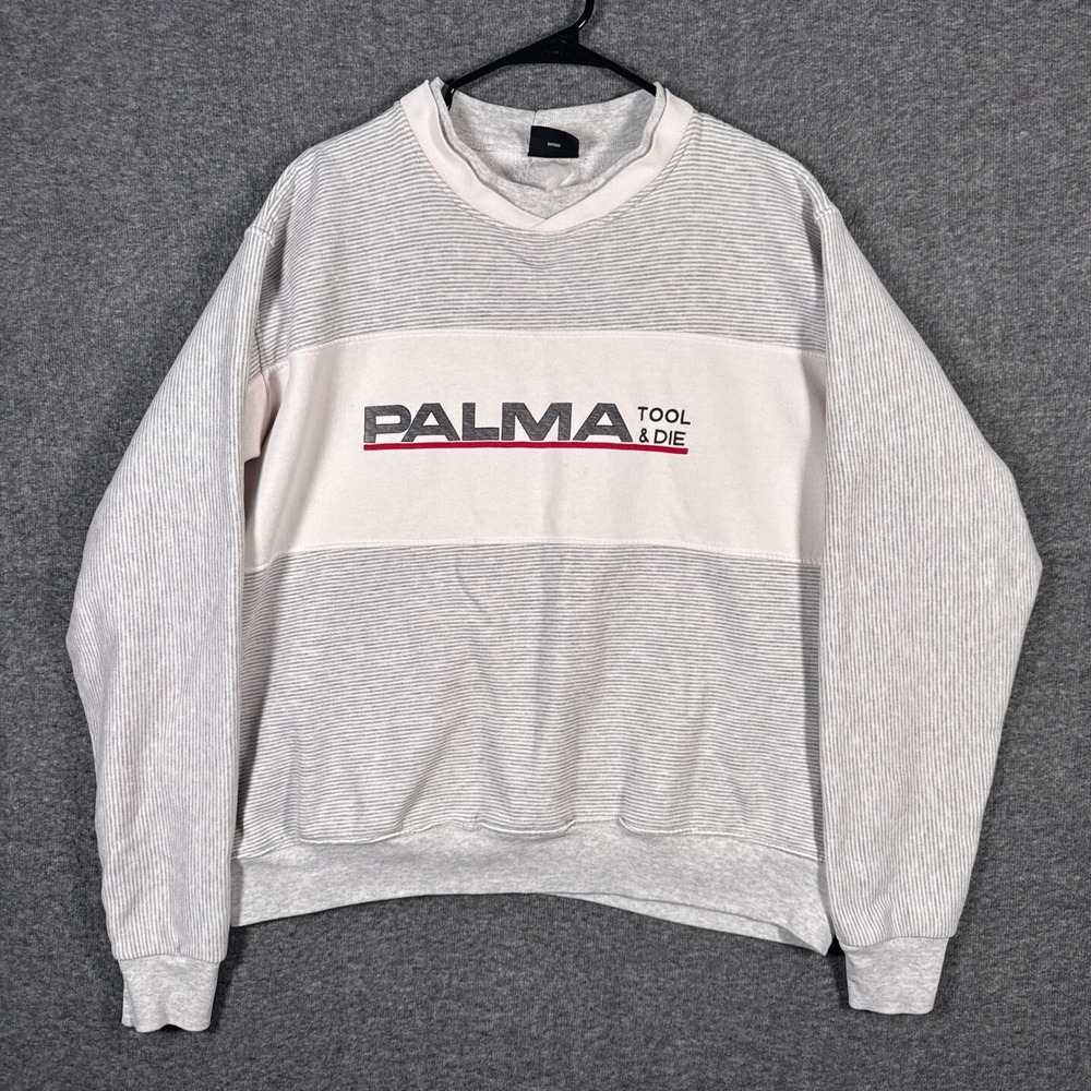 Hilton Sweatshirt Mens XL Gray Striped Palma Tool & Die Vintage 90s USA Made